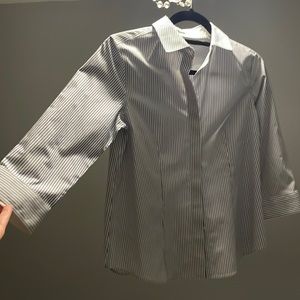 Talbots blue/white striped long-sleeved button down, size 4p (petite)